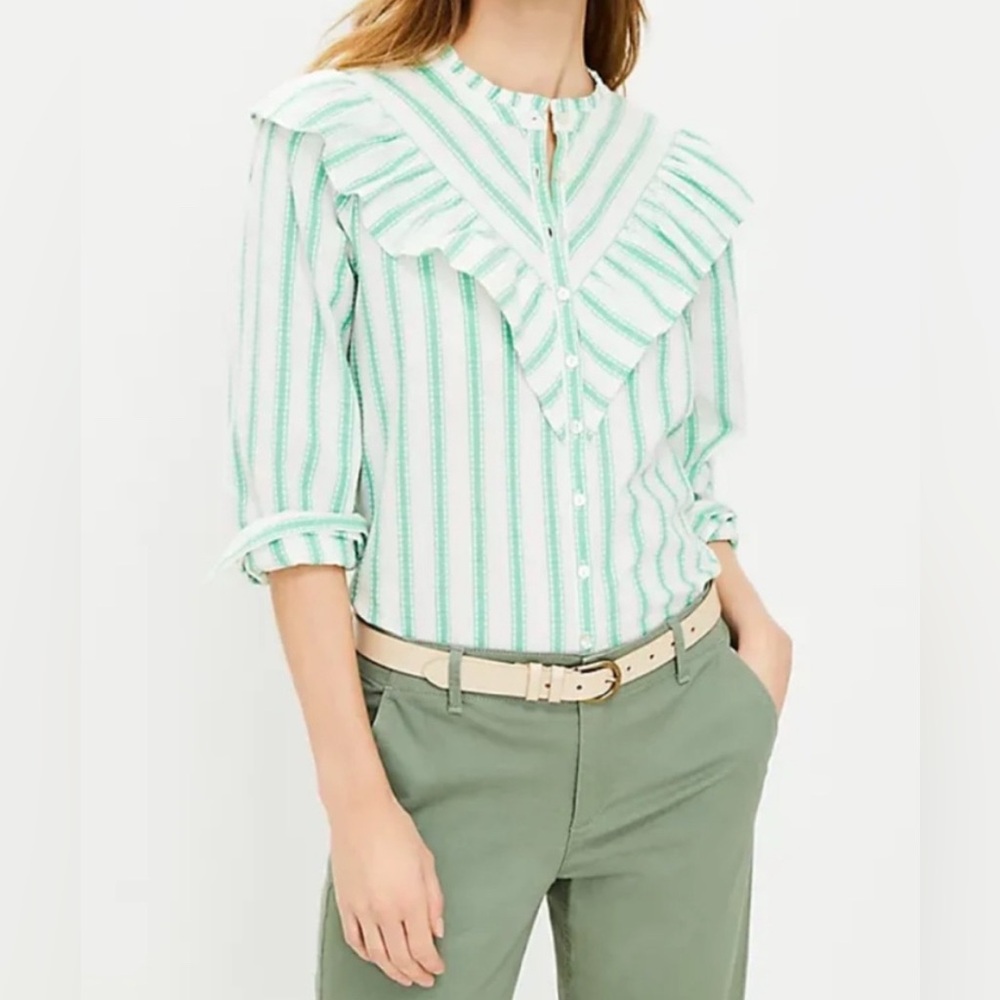 LOFT Striped Blouse with Ruffle Detail Donny stripe top